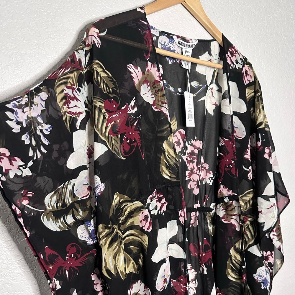 Walter Baker NWT Black Sheer Tropical Print Caftan / Shawl